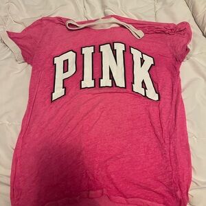 PINK Victoria's Secret Fuchsia Tee with White Trim